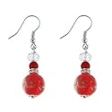 Silver Tone Red Glass Bead Drop Earrings