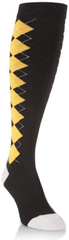 Unisex Black and Gold Argyle Over the Calf Knee High Socks