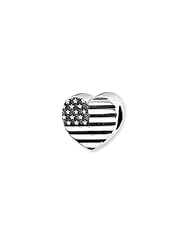 US Flag Heart Charm in Silver For 3mm Charm Bracelets