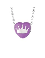 Sterling Silver 10mm Purple enamel Sweethearts CROWN Heart Pendant