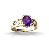 14K Yellow Gold Genuine Oval Amethyst Ring