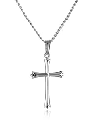 Sterling Silver Polished Embossed Cross Pendant Necklace , 18"