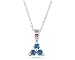 Three Stone Blue Diamond Pendant in 14K White Gold