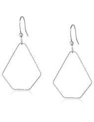 Sterling Silver Medium Textured Open Geometric Drop French Wire Earrings