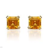 Stud Earrings With Genuine Citrines Well Made in 14K Yellow Gold Length 3mm