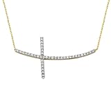 Zircon Cross Pendant Necklace In 14 Karat Gold With Chain
