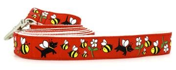 Designer Dog Leash - Honey Bee Dog Leash - Red - 3/4