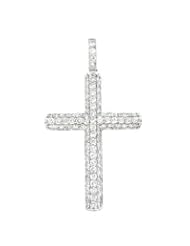Ladies 14K White Gold 1.38Ct Round Cut Diamond Designer Charm Cross Pendant 4Gr
