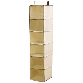 H & L Russel Sweater Organiser, 6 Pocket, Creme with Caramel Trim, 30 x 30 x 122 cm