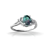 14K White Gold Oval Created Alexandrite and Diamond Ring