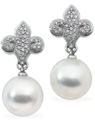 1/2 CT TW/12.00 MM Drop 18K Palladium White Gold South Sea Cultured Pearl & Diamond Earring