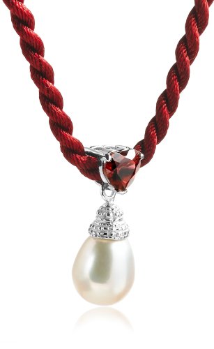 Freshwater Cultured Pearl and Garnet Drop Pendant