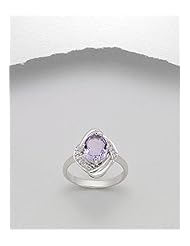 Rhodium plated ring set with amethyst and CZ In 92.5 Sterling Silver Ring