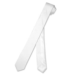 SILK Narrow NeckTie EXTRA Skinny WHITE Color Thin Men's 1.5" Neck Tie