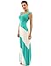 PattyBoutik Women V Neck Striped Maxi Dress (Turquoise and Ivory White Small)