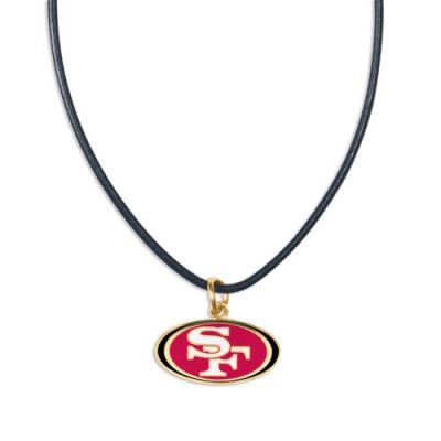 San Francisco 49ers Leather Cord Necklace and Enameled Pendant NFL Football Sports Team Logo