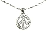 Crystal Silver Round Peace Pendant Necklace