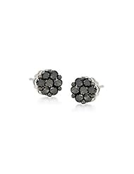 2 CT Black Diamond Cluster Earrings 14K White Gold