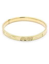 14K Yellow Gold 6mm Diamond Cut Heart 2.5 Diameter Adjustable Bangle Bracelets