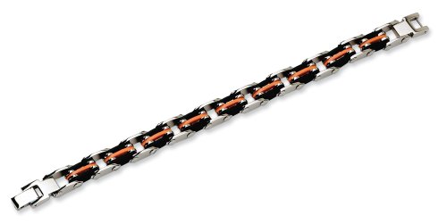 31O1BEFK9YL Stainless Steel Black and Orange Rubber Bracelet   8.75 inches
