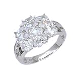 Sterling Silver Engagement Ring With Ten Small Oval Cubic Zirconias in Cluster Setting 31O1CsGSD2L. SL160 Sterling Silver Engagement Ring With Ten Small Oval Cubic Zirconias in Cluster Setting