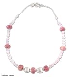 Rose quartz and rhodonite necklace, 'Pink Spring' 0.4 W 17.7 L