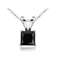 1.00 Carat (ctw) 10k White Gold Princess Cut Black Diamond Ladies Solitaire Pendant 1 CT
