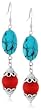 Sterling Silver Dyed Red Coral & Turquoise Dangle Earrings