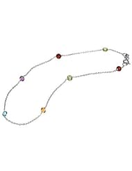 14 Karat White Gold Cable Chain, 10" Anklet Bracelet, Set with Multi-Color Semi-Precious Stones.