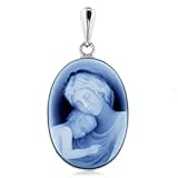 14K White Gold Mother & Child Cameo Pendant