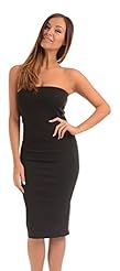 Strapless Bandeau Neck Elastane/Polyester/Scuba/Knit Bodycon Dress/Midi Dress 