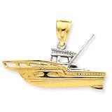 14k Two-tone 3-D Center Console Fishing Boat Pendant