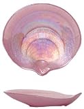 Small Glass Orchid Pink Abalone Shell Dish 6 1/2" x 7 1/4" Set / 2