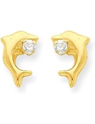 MadiK® 14k Yellow Gold Polished Jumping Dolphin w/ Clear CZ Post Earrings