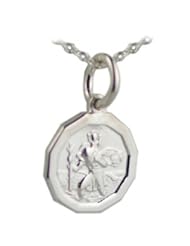 British Jewellery Workshops Silver 13x13mm octagonal St Christopher with Rolo chain