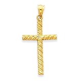 14k Satin and Diamond-Cut Cross Pendant