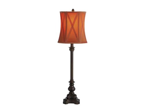 New Buffet Lamp Dark Bronze With Orange Criss-Cross Bell Silk Shade 60w Max Iron Polyresin Set Of 2