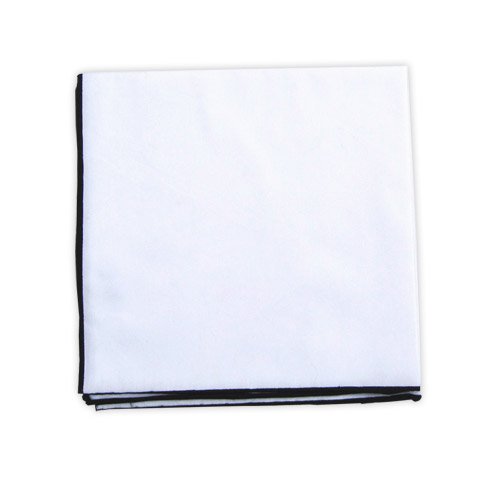 White Cotton Pocket Square (Black Border)