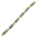 9ct Yellow Gold Ladies Flat Link Green Jade Bracelet With Chinese Character Clasp