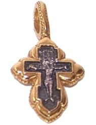 Small or mini Crucifix- 24K Thick Gold and 925 silver (1.6 cm or 0.64 inches) Fedorov`s original masterpiece