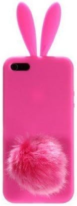 iLandHome Lovely Rabbit Silicone Bunny Case For iPhone 5 with Furry Tail - Hot Pink