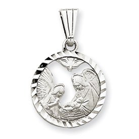 14K White Gold Baptism Pendant - Measures 23.8x15mm
