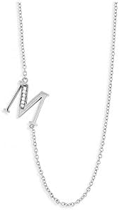 14k Gold Initial Off-center "M" Chaine Necklace with 0.10ct Diamonds