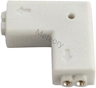 Meteory 5pcs Connector Female 2 Pins 2way L Shape Hard Plastic to Led Strip Lights Single Color 5050 3528 Link Connection Adapter Solderless