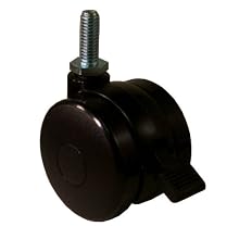 E.R. Wagner Stem Caster, Open Twin Swivel with Brake, Polyurethane Wheel, Plain Bearing, 125 lbs Capacity, 3" Wheel Dia, 2-7/16" Wheel Width, 3-3/16" Mount Height, 3/8"-16 Stem Dia, 1" Stem Height