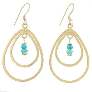 Open Gold Vermeil Teardrop Dangle Earrings with Apatite and Turquoise Gemstone Beads, #7831