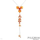 PILGRIM SKANDERBORG, DENMARK Pleasant Necklace With Genuine Crystals in Silver Base metal and Orange Enamel. Total item weight 18.6g
