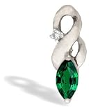 14K White Gold Marquise Created Emerald and Diamond Pendant