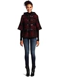 IMAGE OF Coffee Shop Women's Hooded Plaid Coat with Toggles, Red/Black, L