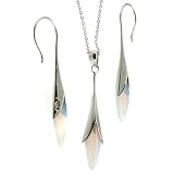 Silver Opal Crystal Design Necklace Earrings Jewelry Set in Gift Box Bucasi